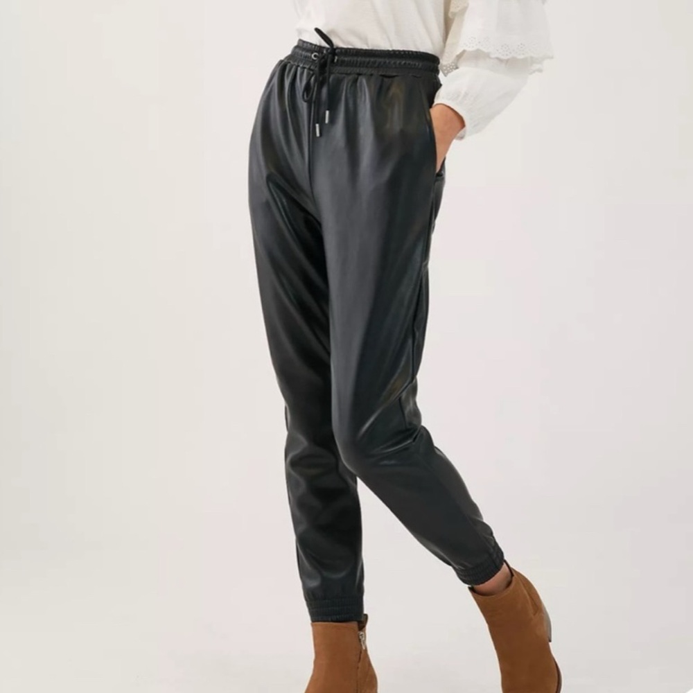 Anthropologie Black Faux Leather Joggers